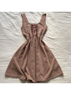 Axes Femme Dusty Rose Corset Lace Ribbon Ruffle Dress Pink Medium Japan